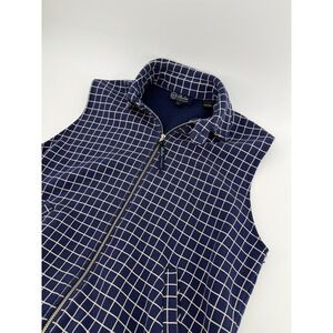 Vintage Babe Didrikson Navy Blue White Grid Golf Vest Full Zip Fleece Lined